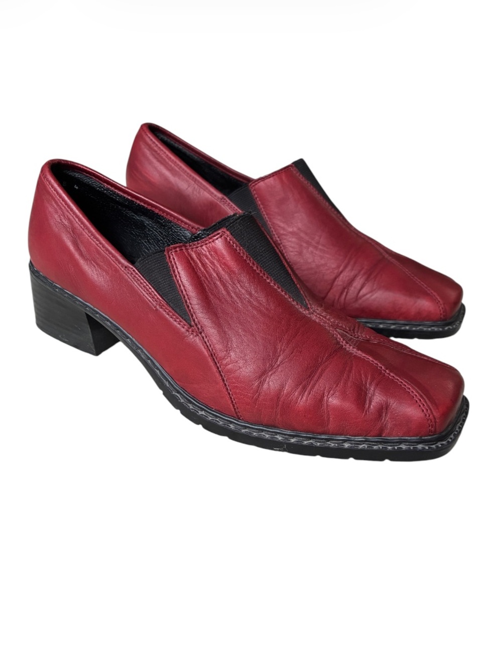Rieker Antistress Women's Red Leather Block Heel Loafers Size 38